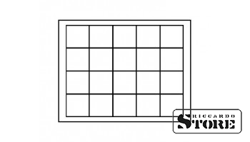 Kasešu NERA M ar tumši zilu paliktni, paredzēta 20 kvadrātveida nodalījumiem monētu/monētu kapsulu izvietošanai ar diametru līdz 47 mm.