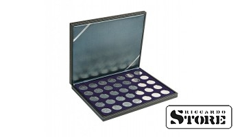 NERA M case with dark blue tablet for 35 round cells for coins with a diameter of 32.5 mm, such as German silver coins with a denomination of 20/10 euros.