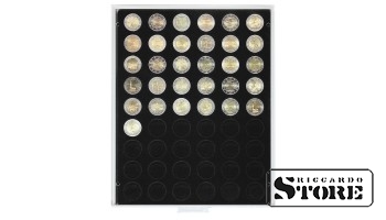 Numismatic box in CARBO modification with 54 round compartments for coins up to 25.75 mm in diameter, such as 2 euro coins.