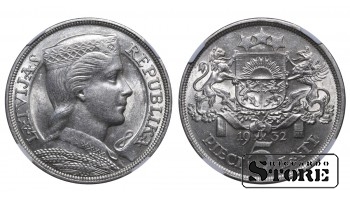 Латвия Альберт Квиесис (1930 - 1934), 1932 5 Лат NGC AU DETAILS CLEANED