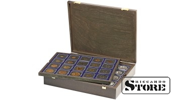 CARUS wooden box for storing 80 coin frames 50x50 mm / CARRÉE coin capsules / OCTO coin capsules