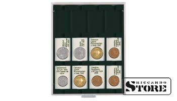 CARBO numizmatinė dėžutė su 12 stačiakampiais skyreliais REBECK COIN L rėmeliams 75 x 50 mm