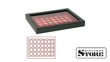 NERA M PLUS cassette with a light red tablet for storing 5 annual euro coin sets in LINDNER capsules.