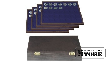 CARUS Wooden Case with 4 Trays for 140 Coins with 32.5 mm Diameter, for Example, for Storing Germany's Silver Coins in 20/10 Euro Denomination