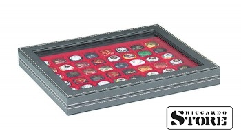 NERA M PLUS cassette with a light red tablet and 48 square compartments for coins/coin capsules with a diameter of up to 30 mm or for champagne capsules.