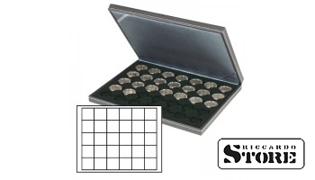 NERA M case with black tablet for 30 square cells for placing coins/coin capsules up to 38 mm in diameter.