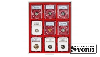 STANDARD numismatic box for 9 graded coins, size 63x85 mm, from American grading companies