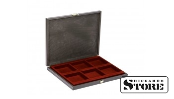 CARUS-1 wooden case with a dark red tray for 6 square compartments