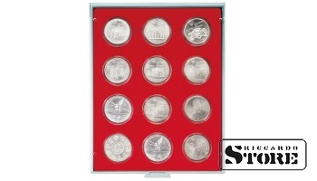 STANDARD numismatic box with 12 round compartments for coin capsules with an outer diameter of 54 mm.