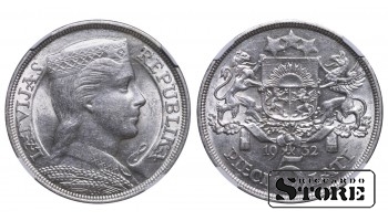 Latvija Alberts Kviesis (1930 - 1934), 1932 5 latai, NGC AU 58