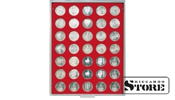 Numismatic box in STANDARD modification with 35 round compartments for coins up to 32.5 mm in diameter, for example, for placing silver coins from Germany with a denomination of 20/10 euros.