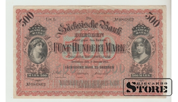 Vācija, Drēzdene, 500 markas, 1911. gads, VF