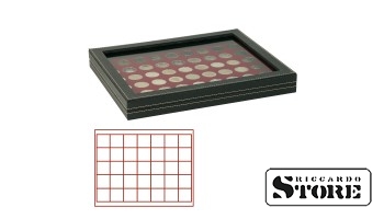 NERA M PLUS Case with a Dark Red Tray Featuring 35 Square Compartments for Storing Coins/Capsules up to 36 mm in Diameter