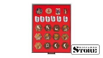 Collection box in RAUCHGLAS modification with a red porous tray for storing badges, orders, and emblems.