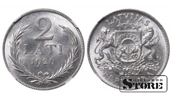 Latvija Alberts Kviesis (1930 - 1934), 1926 2 latai, NGC UNC DETAILS reversas išvalytas