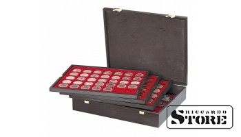 CARUS wooden case with 4 inserts for 127 coins of various diameters