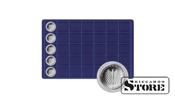 Dark blue tray for 35 coins up to 39 mm in diameter.