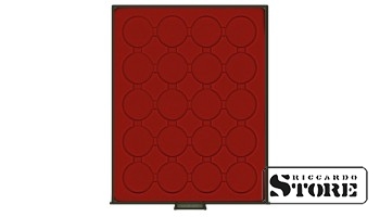 Numismatic box in RAUCHGLAS modification with 24 round compartments for coin capsules with an external diameter of 41 mm.