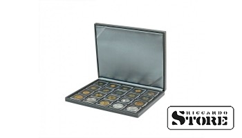 NERA M case with a black tray for storing 20 coin frames 50x50 mm / CARRÉE coin capsules / OCTO coin capsules