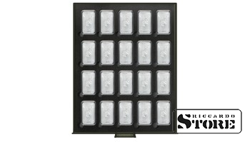 Numismātikas kaste RAUCHGLAS BLACK SAMT 20 taisnstūra monētu kapsulām S22552747P (ar kapsulām komplektā)