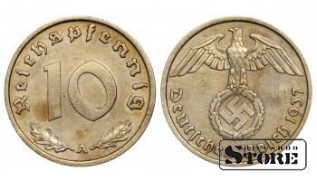 1937 Germany Nazi Germany (Third Reich) (1933 - 1945) Coin Coinage Standard 10 reichspfennig KM#92 #G479