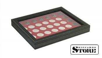 NERA M PLUS cassette with a dark red tablet and 35 round compartments for coins with a diameter of 32.5 mm, for example, to store silver coins from Germany with a face value of 20/10 euros.