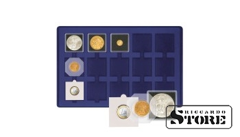 Dark blue tray for 15 coin frames 50×50 mm.