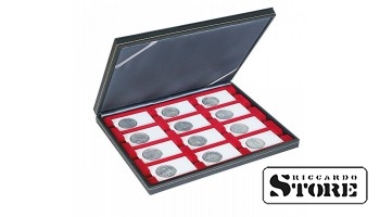 NERA M case with a dark red tray for 12 rectangular cells to hold REBECK COIN L frames 75 mm x 50 mm.