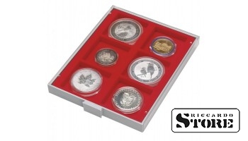 d-BOX in STANDARD modification with 6 square slots of 85x85 mm for coins/medals and other collectible items.