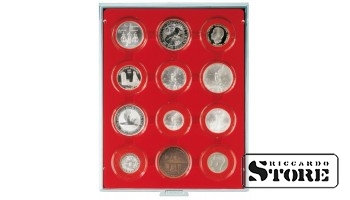 STANDARD Numismatic Box with 12 Round Compartments for Coin Capsules with an External Diameter of 58 mm and Large LINDNER Coin Capsules