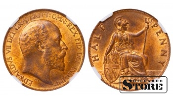 Великобритания Король Эдуард VII (1902 - 1910), 1902 1/2 Пенни, NGC MS 64 RB