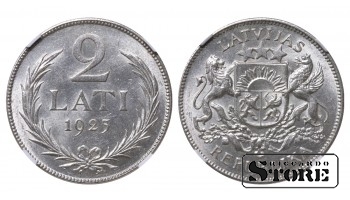 Läti Alberts Kviesis (1930 - 1934), 1925 2 latti, NGC UNC DETAILS pööratud puhastatud